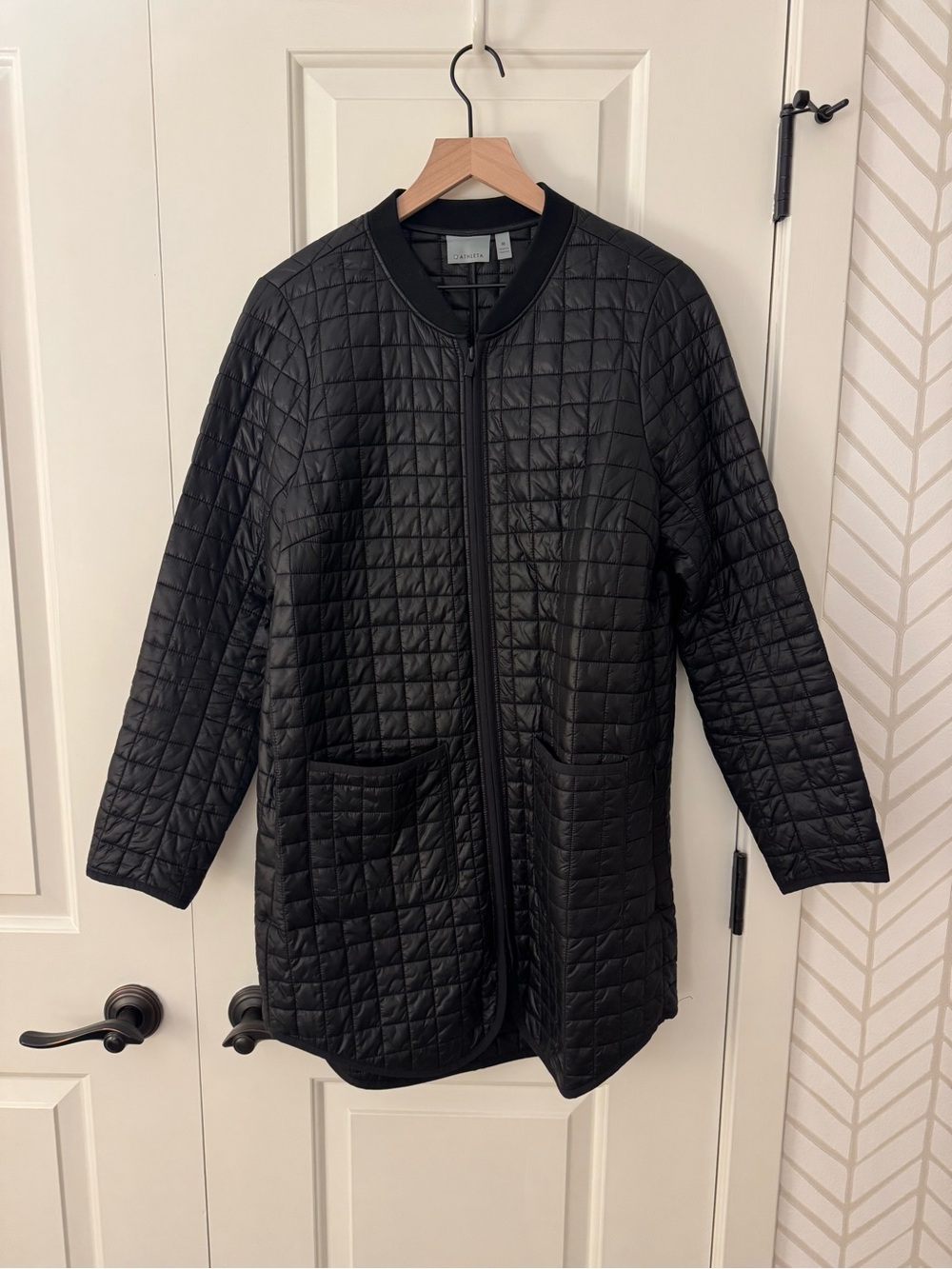 Athleta Black Quilted Longline Puffer Jacket